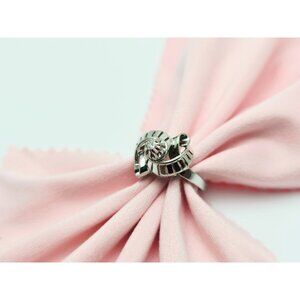 Unique 18K White Gold Designer Round Cut Diamond Interlocking Ring - Size 5.50